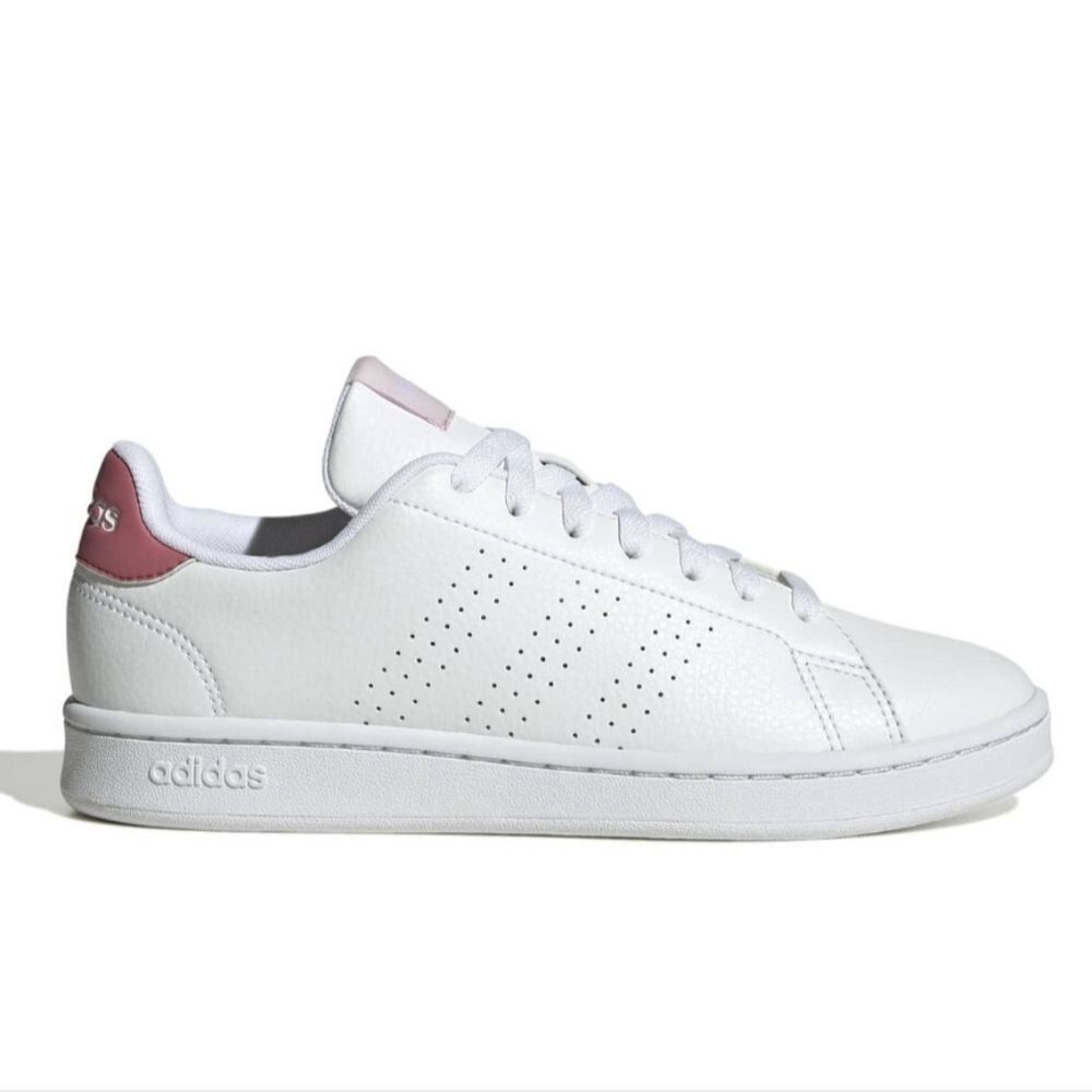 Adidas Wmn's Advantage Pink White Perforated Leather Tennis Shoes Sneakers, 7.5